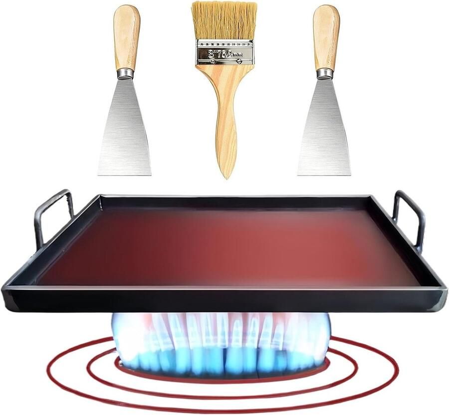 Gietijzeren Grillpan Bakplaat Koekenpan Buiten Koken Gelijkmatige Warmte 30 x 20 cm Zwart