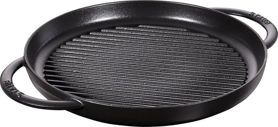 Grillpan Gietijzer Koekenpan Buiten Koken Inductie Geschikt 30 cm Zwart