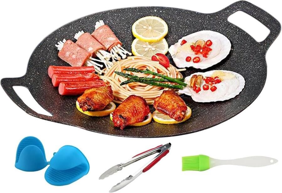 Grillpan Gietijzer Koekenpan Gelijkmatig Koken Antiaanbaklaag 28 cm Zwart