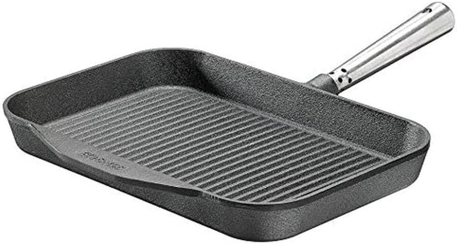 Grillpan Gietijzer Koekenpan Gezond Grillen Vet Afvoerend Profiel 32 cm Zwart