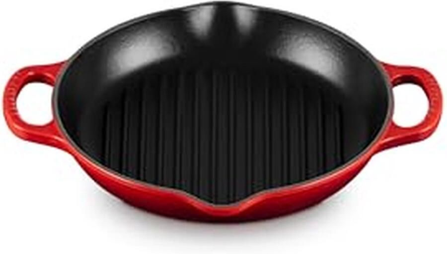 Grillpan Gietijzer Koekenpan Grill Binnen Grillen Geribbelde Bodem 25 cm Kersenrood