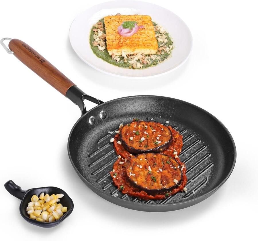 Grillpan Gietijzer Koekenpan Koken en braden Lichtgewicht gietijzer 24 cm Zwart