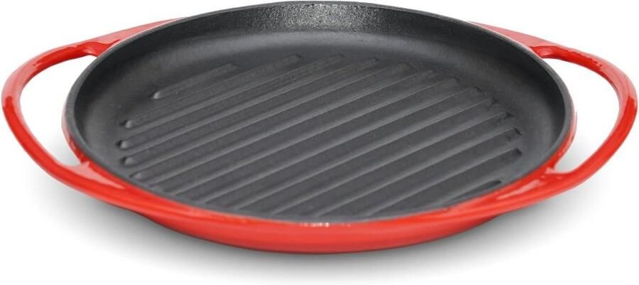 Grillpan Gietijzer Koekenpan Lekker Grillen Gelijkmatige Warmteverdeling 39 x 22 cm Rood