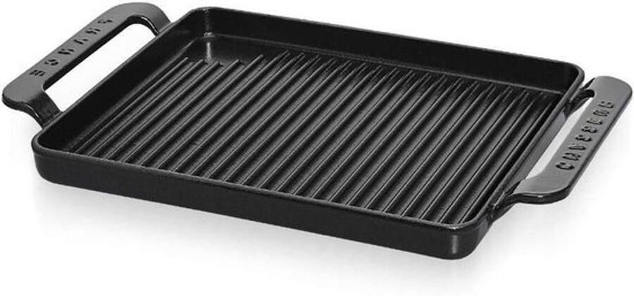 Grillpan Gietijzer Koekenpan Lekker Koken Stevige Handgrepen 26 cm Blauw
