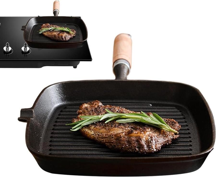 Grillpan Gietijzer Koekenpan Pannenkoek Binnen Koken Gelijkmatige Warmteverdeling 29.6L x 25.5W cm Zwart