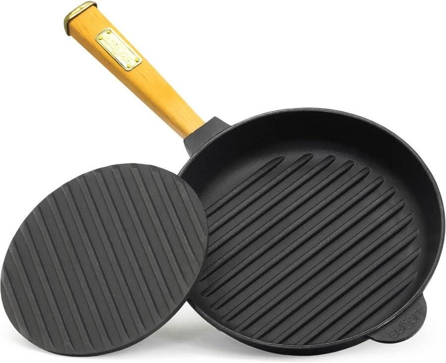 Gietijzeren Grillpan Koekenpan Vleespan Vlees Braden Dikke Wand Gietijzer Ø 26 cm Zwart
