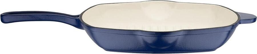 Grillpan Gietijzer Koekenpan Rechthoekig Vetarm Braden Gelijkmatige Warmte 27 x 27 cm Blauw