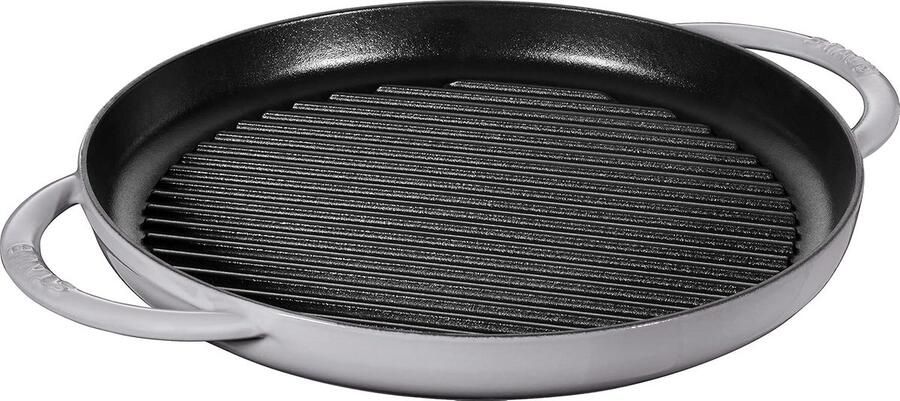 Grillpan Gietijzer Koekenpan Rond Buiten Koken Emaille Afwerking 30 cm Diameter Grafietgrijs