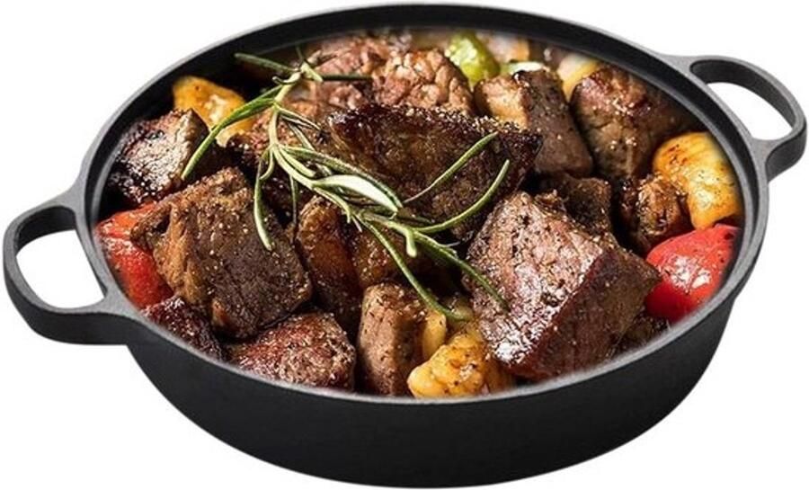 Grillpan Gietijzer Koekenpan Ronde Pan Lekker Koken Dubbele Antiaanbaklaag 28 cm Zwart