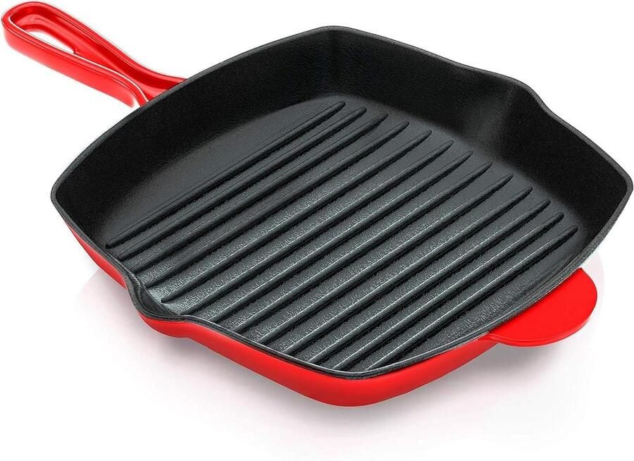 Grillpan Gietijzer Koekenpan Skillet Steak Grillen Geribbeld Oppervlak 28 cm Zwart