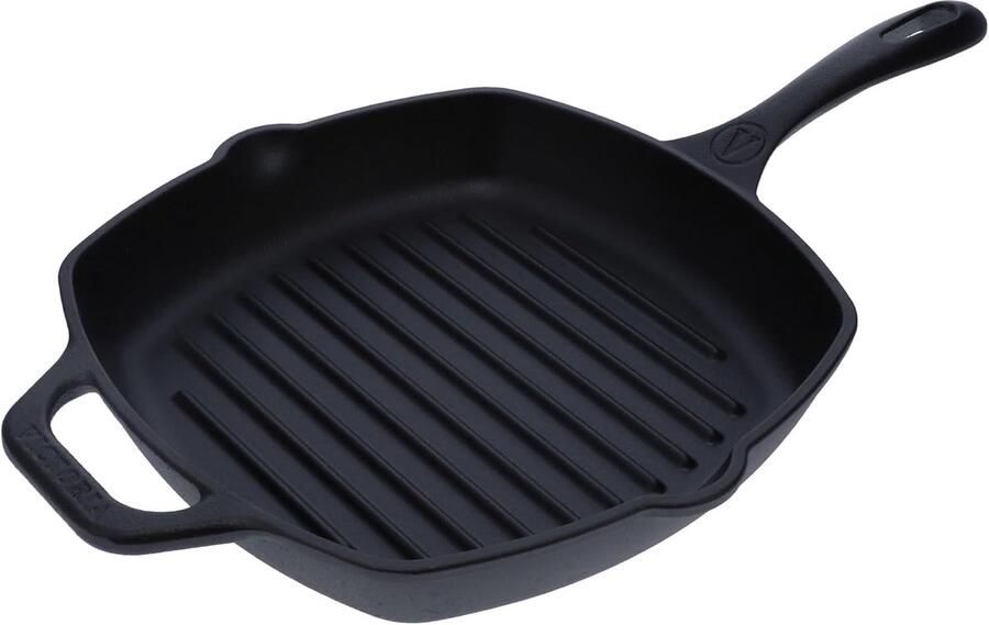 Grillpan Gietijzer Koekenpan Vierkant Vlees Grillen Voorgekruid Non-stick 25x25 cm Zwart