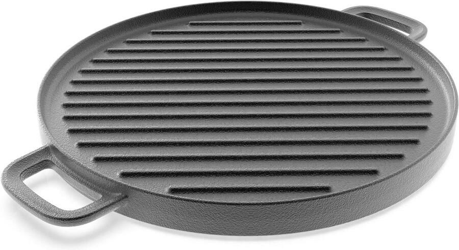Grillpan Gietijzer Koekenpan Vlees Bereiden Hoge Warmtegeleiding Ø 30 cm Zwart