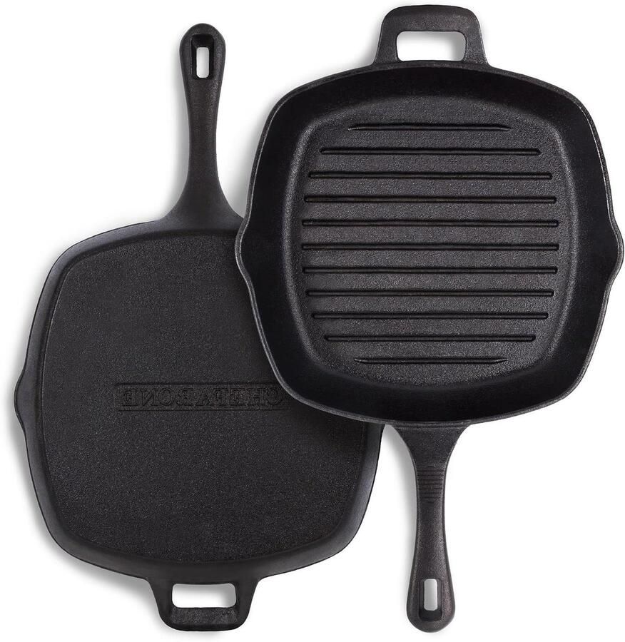 Grillpan Gietijzer Koekenpan Vlees Vis Grillen Geëmailleerd Oppervlak 255 cm Zwart