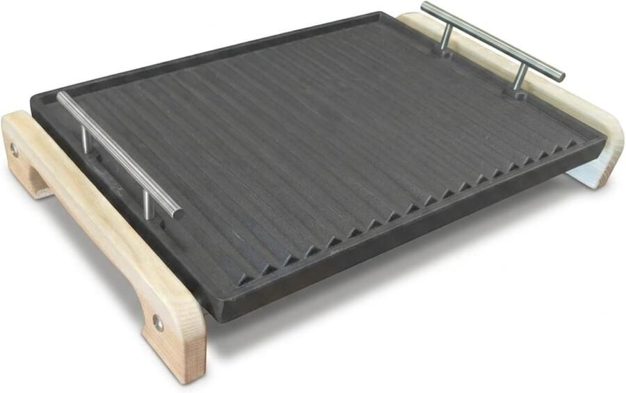 Grillpan Gietijzer Kookplaat Gezond Koken Dubbel Geëmailleerd 50 x 40 cm Zwart