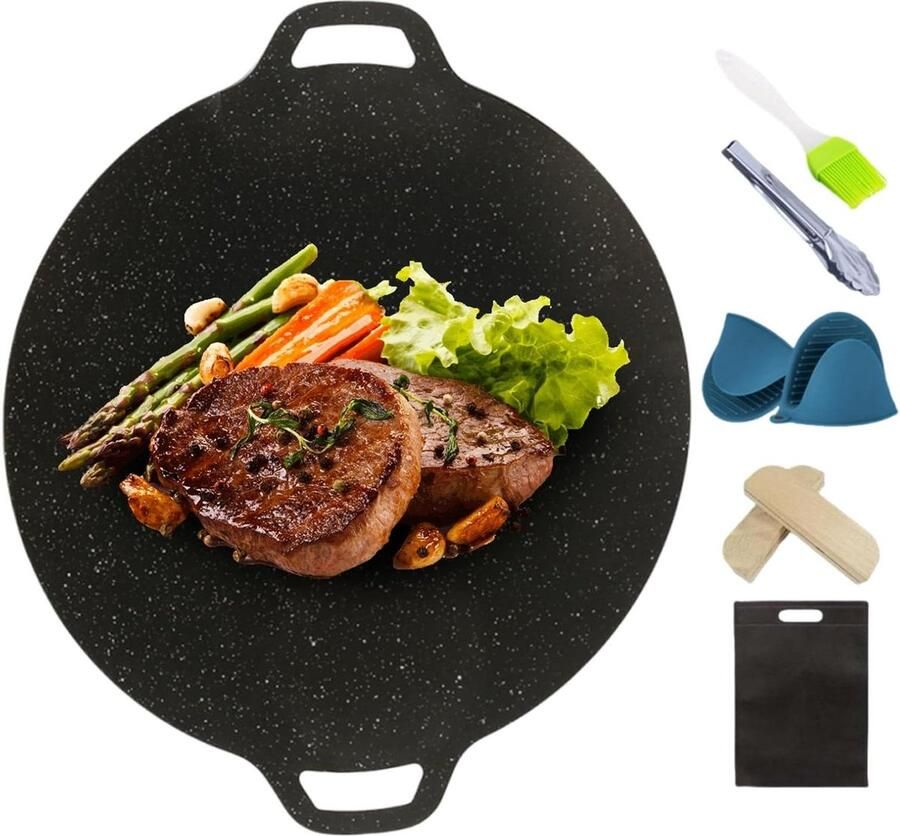 Grillpan Gietijzer Koreaanse Plaat Buiten Koken Optimale Warmteverdeling 38 cm Zwart