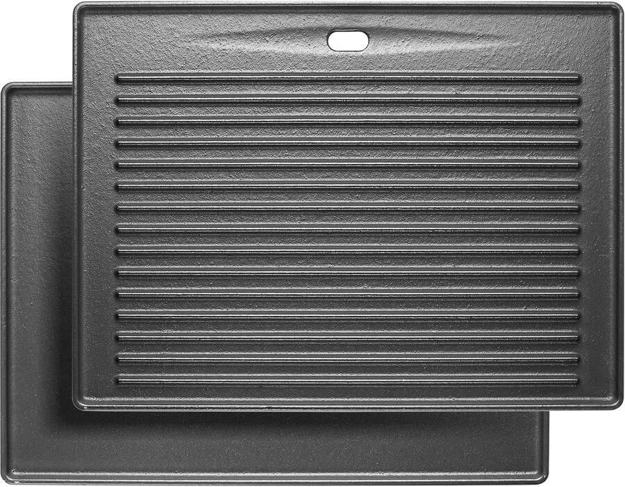 Grillpan Gietijzer Omkeerbare Plaat Gezond Grillen Vet Afvoerend 41.5 x 31 cm Zwart