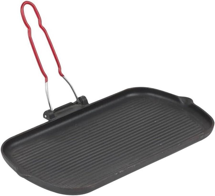 Grillpan Gietijzer Rechthoekige pan Vlees Vis Grillen Inklapbare Handgreep 37 x 22 cm Zwart