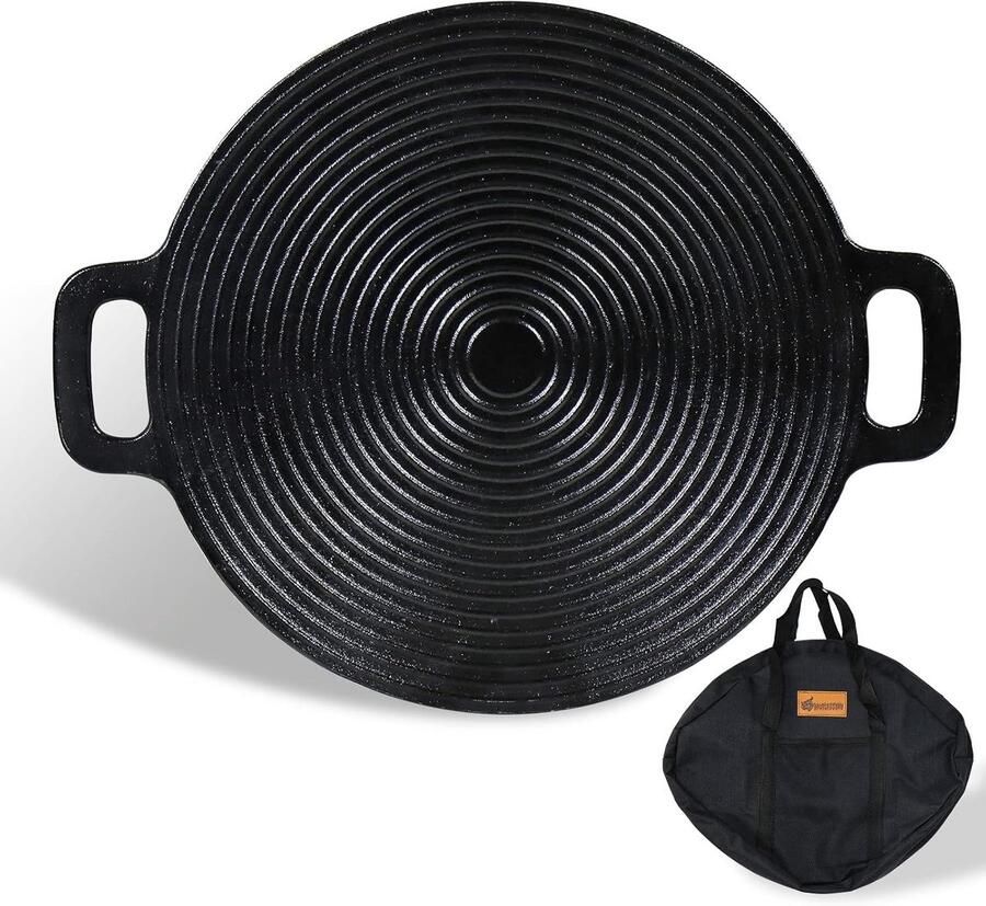 Grillpan Gietijzer Ronde Bakplaat Buiten Koken Gelijkmatige Warmte 36 cm Zwart