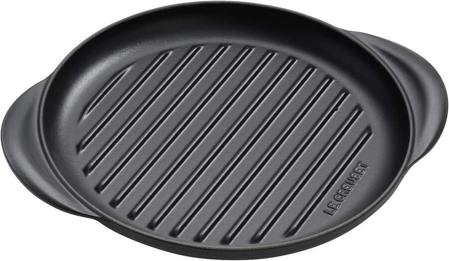 Grillpan Gietijzer Ronde Pan Vlees Grillen Hulpgreep Voor Stabiliteit 25 Cm Diameter Mat Zwart