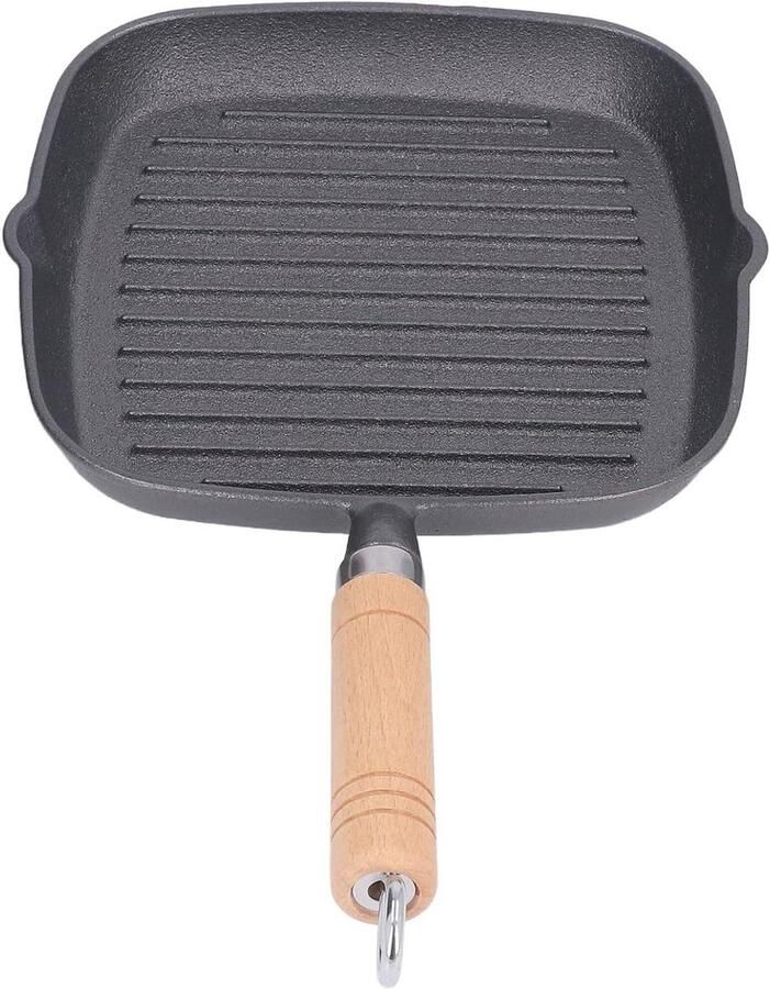Grillpan Gietijzer Steakpan Koekenpan Steak Grillen Streeppatroon Vet Afvoer 23x21 cm Zwart
