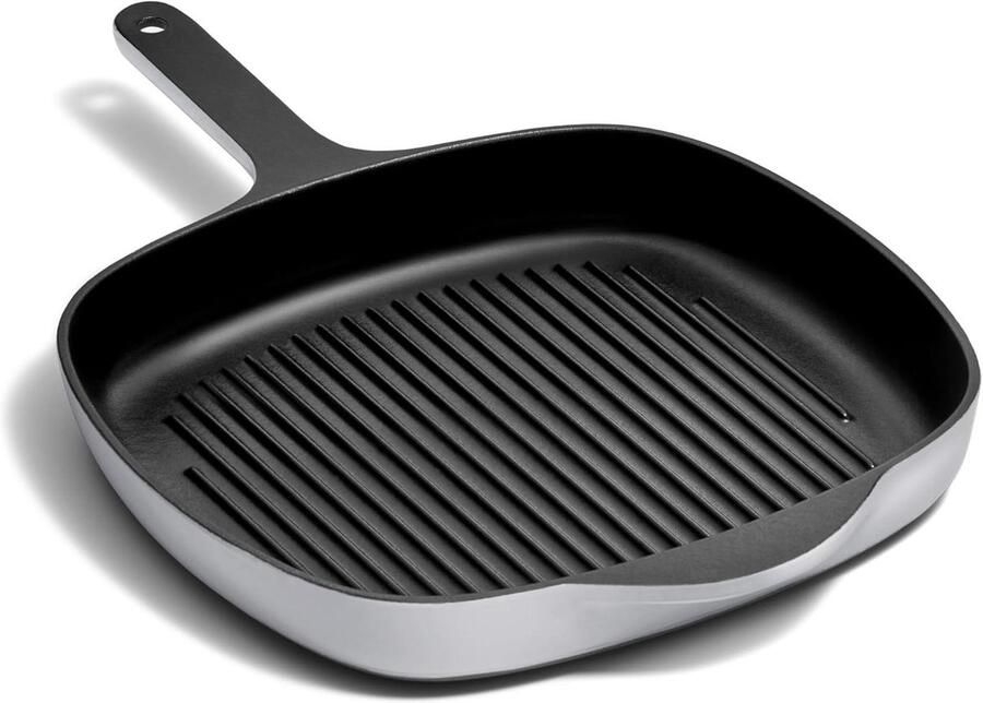 Grillpan Gietijzer Vierkante Pan Binnen Grillen Verhoogde Ribbels 27 cm Grijs