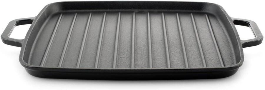 Grillpan Gietijzer Vierkante Pan Grote Maaltijden Bereiden Uitstekende Warmteverdeling 32 cm Zwart