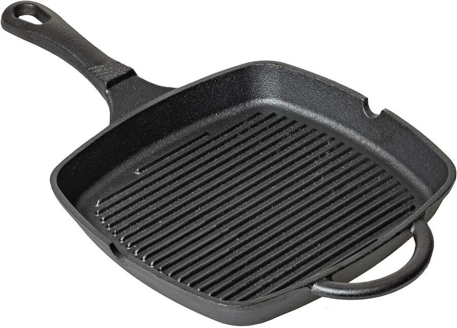 Grillpan Gietijzer Vleespan Braadpan Aanbraden Groenten Gelijkmatige Warmte 23 cm Zwart