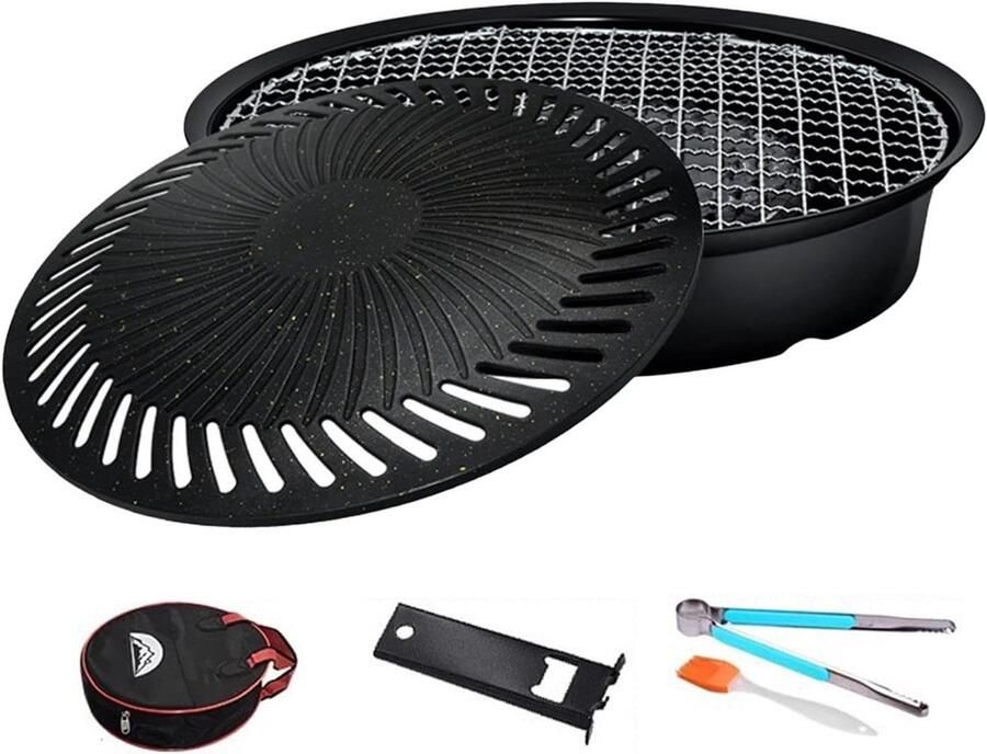 Ronde grillpan Grillplaat binnen koken Antiaanbaklaag Met tang Meerkleurig