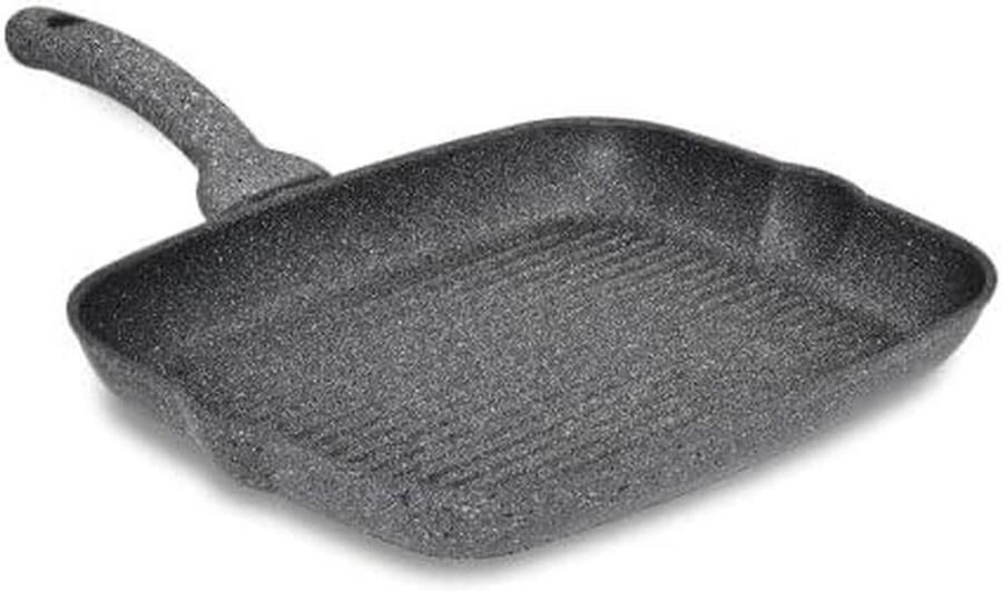 Grillpan Hart Koekenpan Steenlook Gezond Grillen Natuurlijke Steenlook Coating 26 x 33 cm Zwart