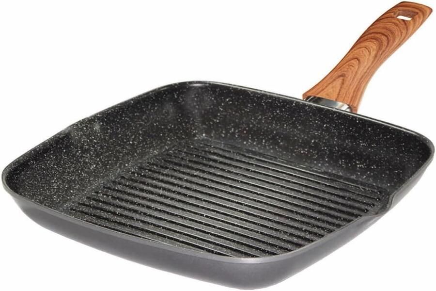 Grillpan Hoekig Koekenpan Gezond Grillen Met Steen Deeltjes 28 x 28 cm Zwart