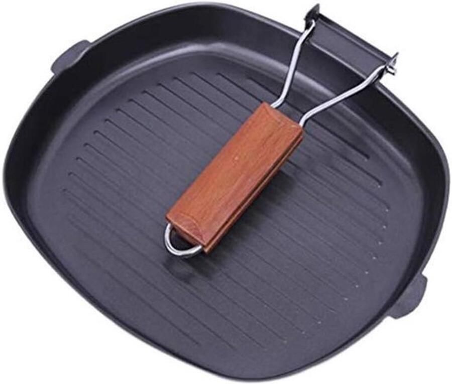 Grillpan Inductie Anti-aanbakpan Braadpan Steak Vis Grillen Opvouwbare Handgreep 24 cm Zwart
