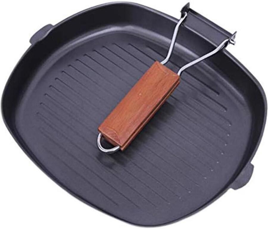Grillpan Inductie Anti-aanbakpan Braadpan Steak Vis Grillen Opvouwbare Handgreep 24 cm Zwart