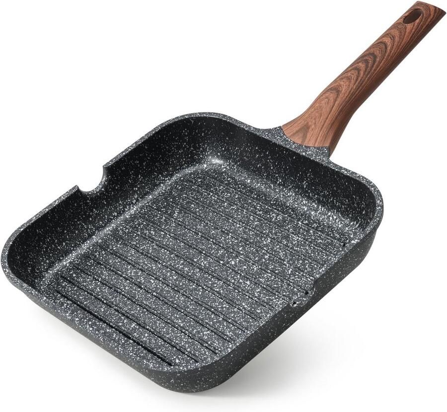 Grillpan Inductie Vierkante Pan Binnen Grillen Gezonde Antiaanbaklaag 28 cm Zwart