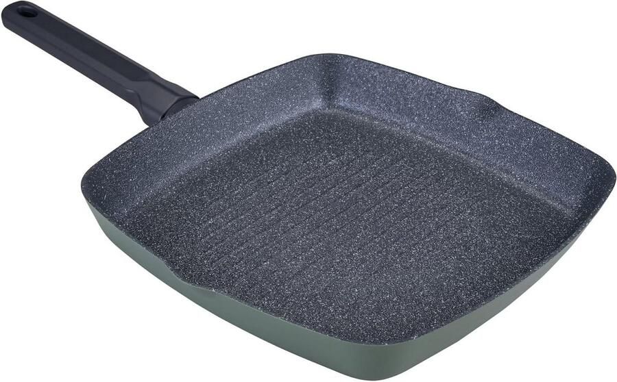 Grillpan Keramisch Koekenpan Ribbel Gezond Grillen PFAS-vrij 28 x 28 cm Groen Grijs