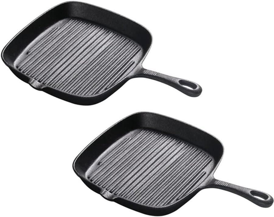 Grillpan Koekenpan Bakplaat IJzeren Steak Vis Bakken Gelijkmatige Warmte 2 Stuks Zwart