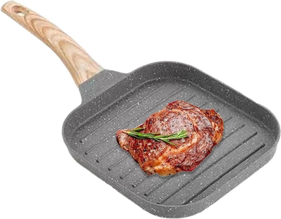 Grillpan Koekenpan Bakplaat Pan Gezond Koken Antiaanbaklaag 37 x 19 x 2.5 cm Grijs