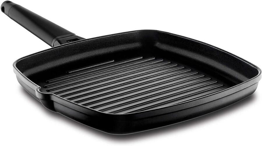 Grillpan Koekenpan Buiten Koken Afneembaar Handvat 22 x 22 cm Zwart