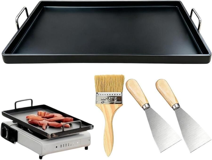 Braadpan Grillplaat Kookgerei Buiten Koken Gelijkmatige Warmtegeleiding 30x20 cm Zwart