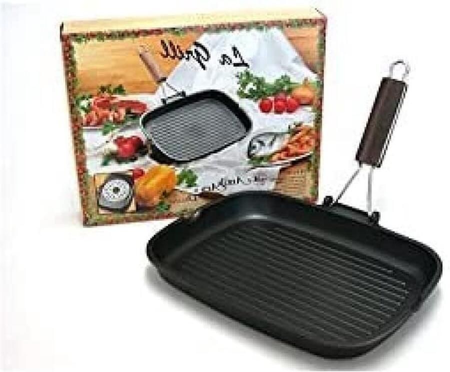Grillpan Koekenpan Buiten koken Gietijzer 24 x 32 cm Zwart