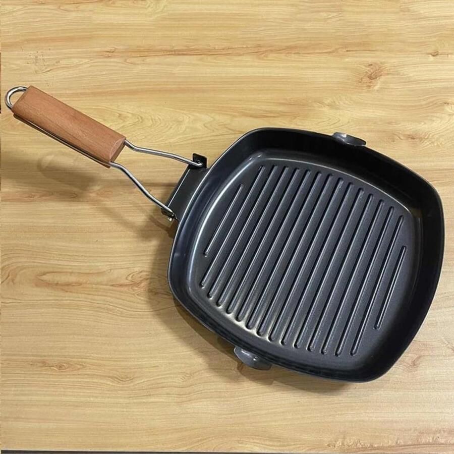 Grillpan Koekenpan Buiten Koken Klapbare Handgreep 20 cm Diameter Zwart