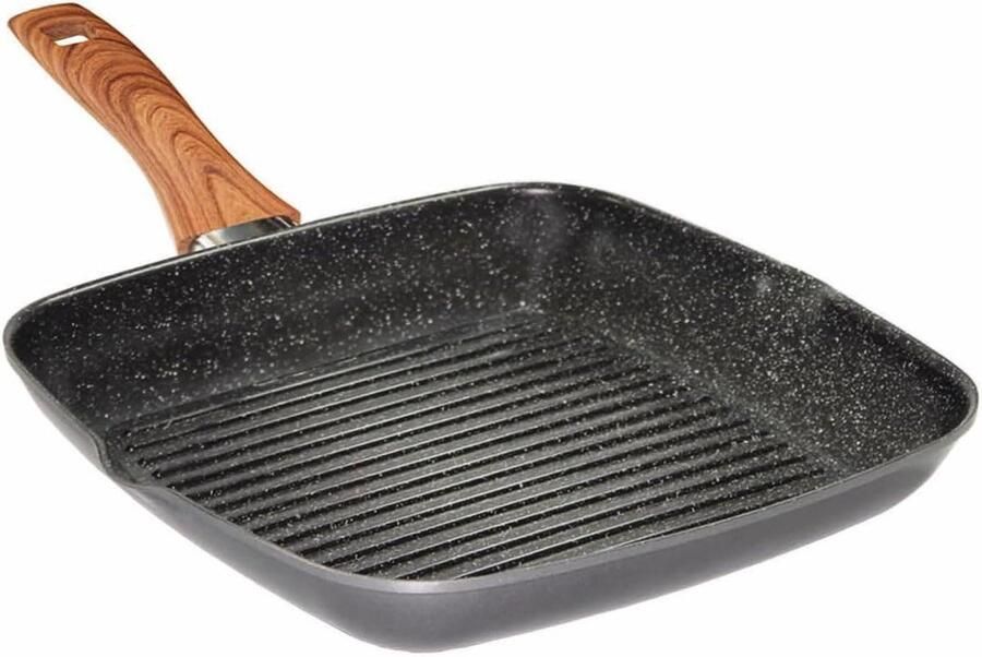 Grillpan Koekenpan Gezond Grillen Met Steen Deeltjes 28 x 28 cm Zwart