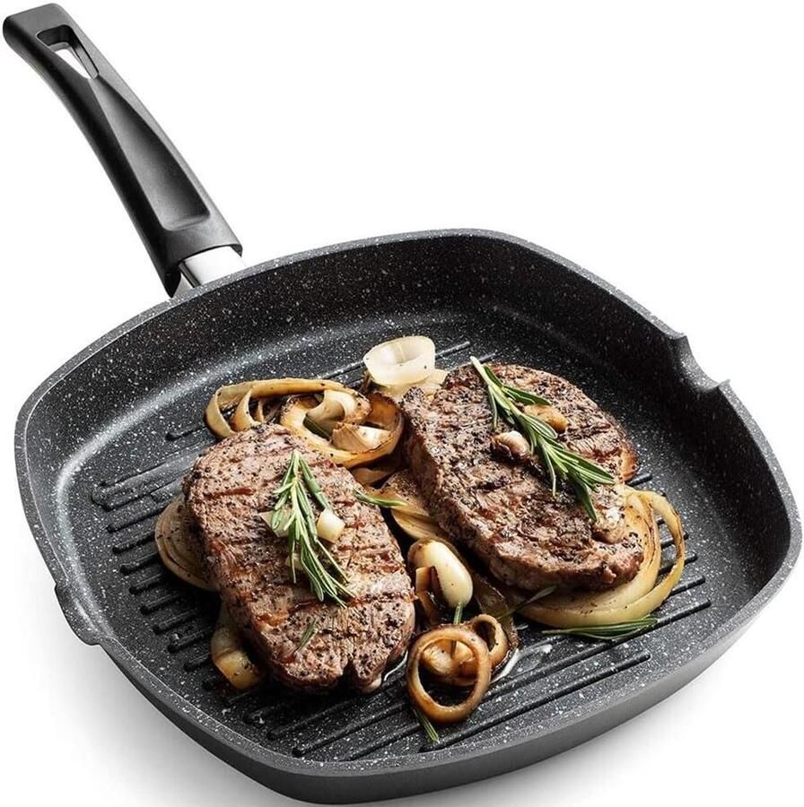 Grillpan Koekenpan Gezond Koken Antiaanbaklaag 28 cm Zwart