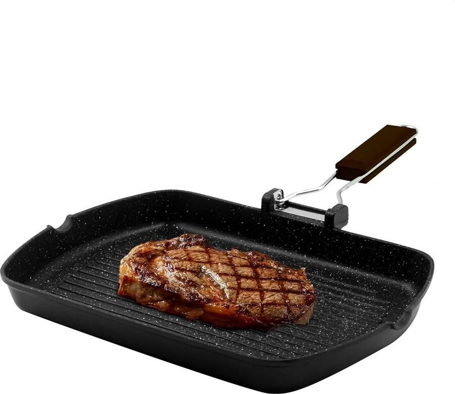 Grillpan Koekenpan Gezond Koken Hoge Dikte 26 x 36 cm Zwart