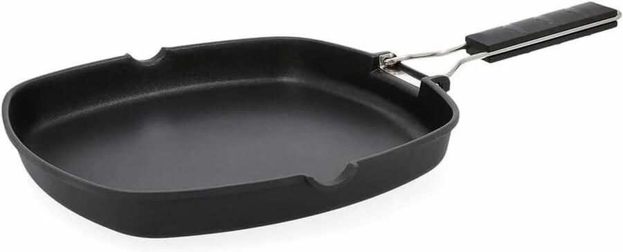 Grillpan Koekenpan Gezond Koken Inklapbare handgreep 28x28 cm Zwart