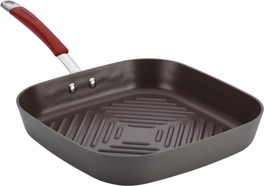 Grillpan Koekenpan Grill Binnen Grillen Harde Geanodiseerde 28 cm Grijs rood