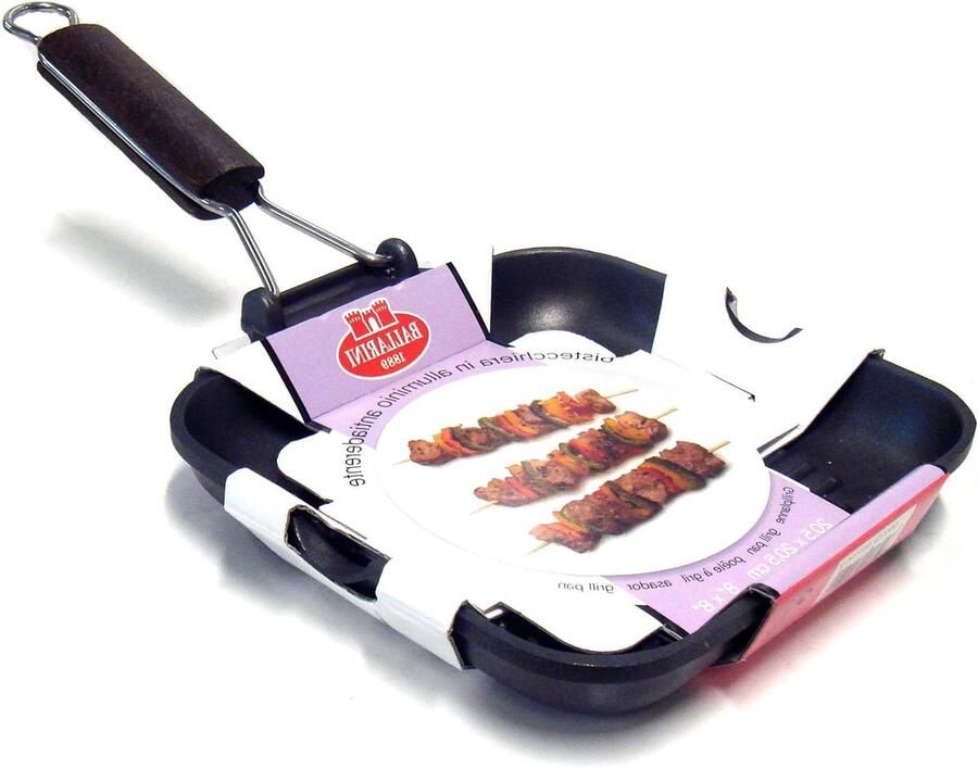 Grillpan Koekenpan Grill Lekker Grillen Inklapbaar Handvat 36 x 28 cm Zwart
