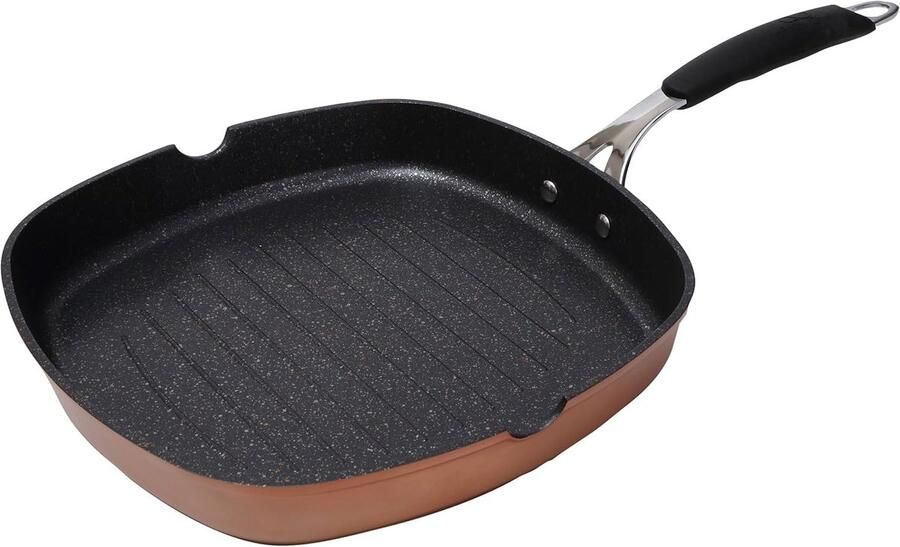 Grillpan Koekenpan Lekker Grillen Duurzaam Aluminium 28x28x4.5 cm Koperkleurig