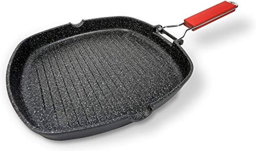 Grillpan Koekenpan Lekker Grillen Inklapbare Handgreep 28x28 cm Zwart