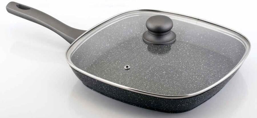 Grillpan Koekenpan Lekker Koken Antiaanbaklaag 28x28 cm Zwart