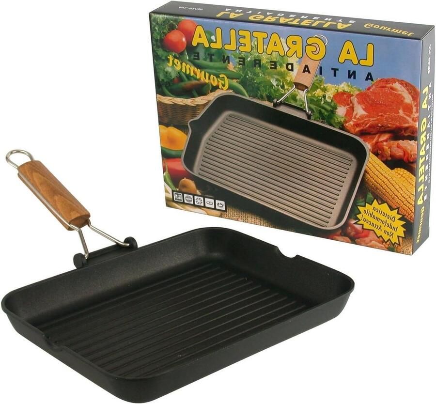 Grillpan Koekenpan Lekker Koken Inklapbare Handgreep 36 x 26 cm Zwart